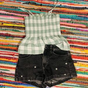Black flower high waisted shorts